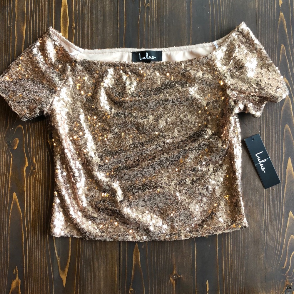 Gold sequin cropped top